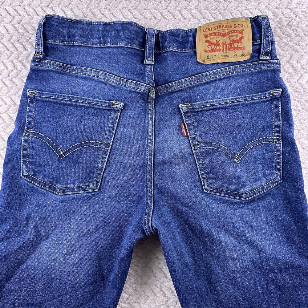 Levis 511 Skinny Blue Jeans Youth Boys Size 14 Reg 27x29 Adjustable Waist - Picture 5 of 12
